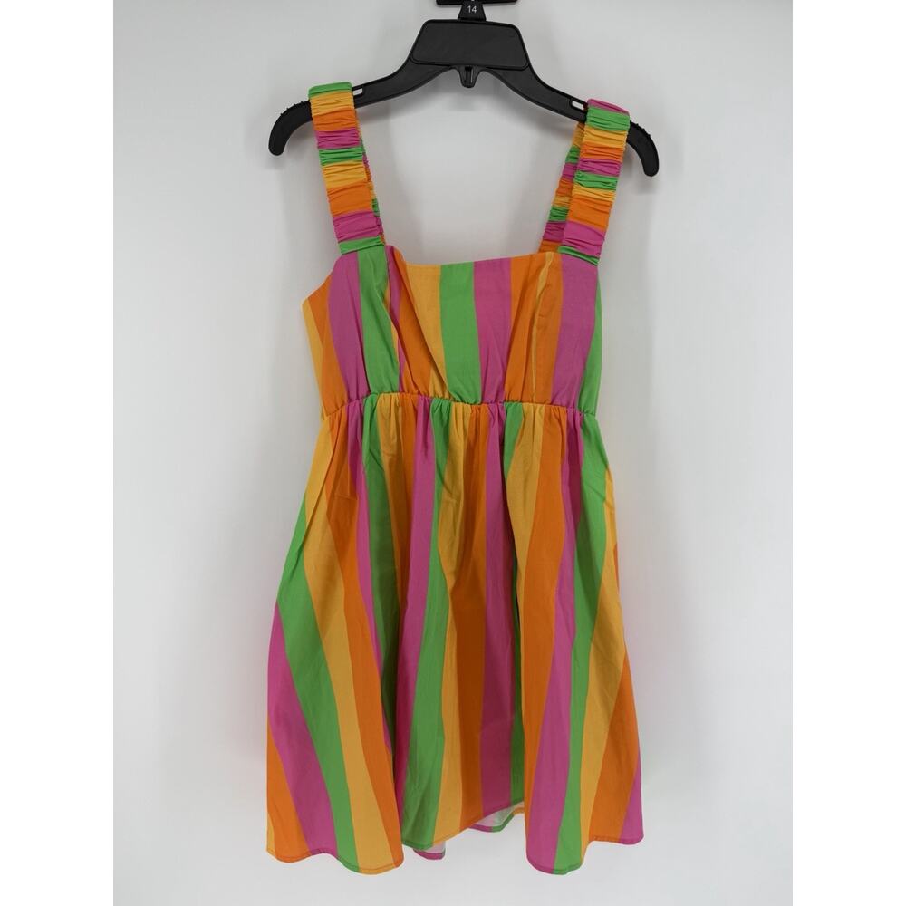 NEW Show Me Your Mumu Fling Mini Dress Neon Stripe Poplin Pockets Womens Small